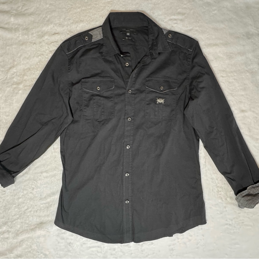 DIESEL Men's Black Slim Fit Collared Long Sleeve Button Down Shirt- Size XL
